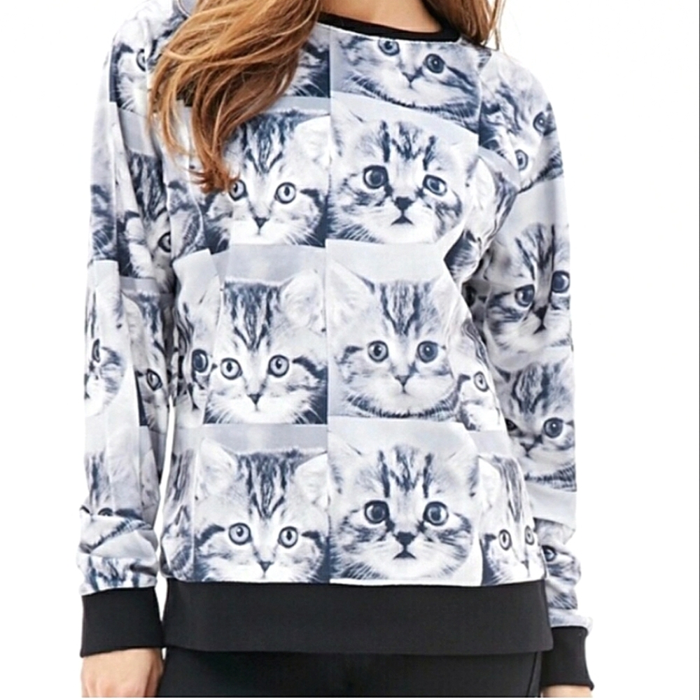 Forever 21 Velour Cat Sweatshirt Size S
